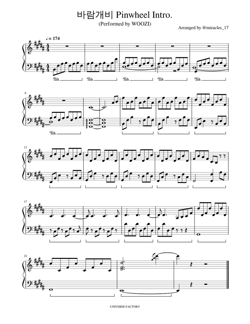 세븐틴 SEVENTEEN 바람개비 Pinwheel Intro. Sheet Music for