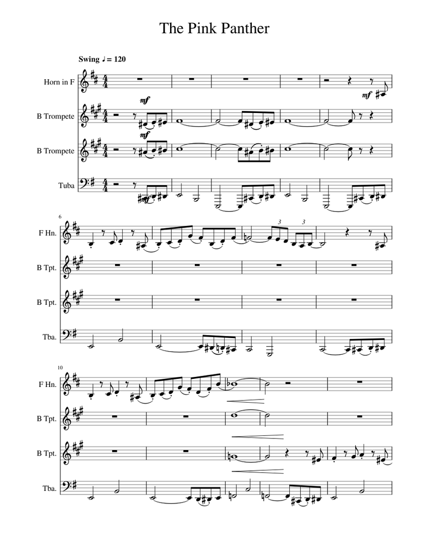 The Pink Panther Elite Sheet Music for Tuba, Trumpet in b-flat, French ...