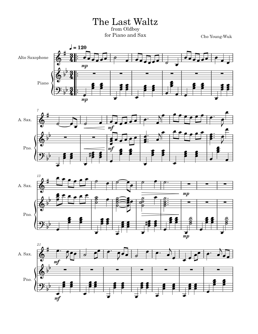 The Last Waltz (from Oldboy) Sheet music for Piano