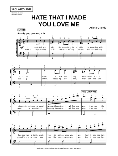Hate that i made you love me - Ariana Grande (Very Easy Piano)