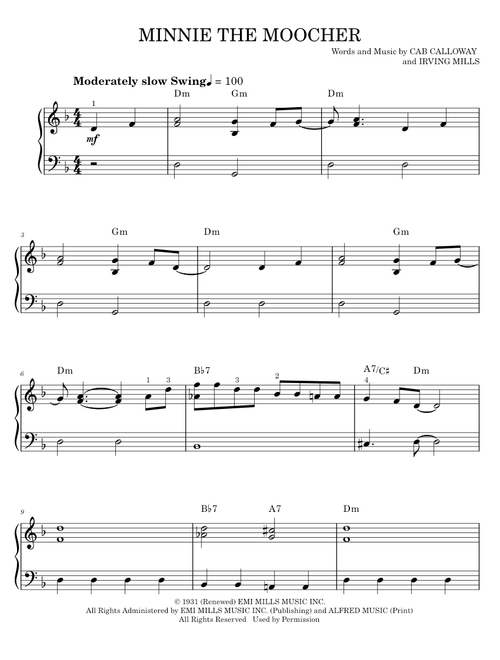 Minnie The Moocher - Big Bad Voodoo Daddy, Cab Calloway, Irving Mills (Easy Piano)