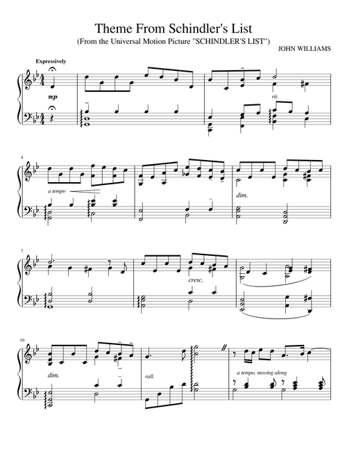 Theme From Schindler's List - Piano Solo