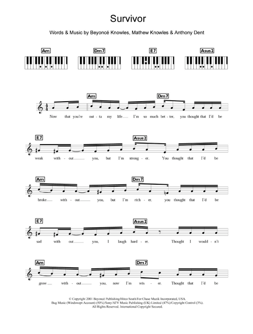 Survivor - Destiny's Child (Piano Chords-Lyrics)