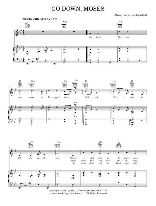 Go Down Moses - African-American Spiritual, Traditional (Piano-Vocal-Guitar)