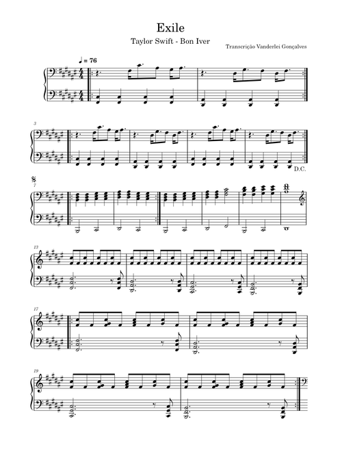 exile (feat. Bon Iver) - Taylor Swift (Piano Partitura)