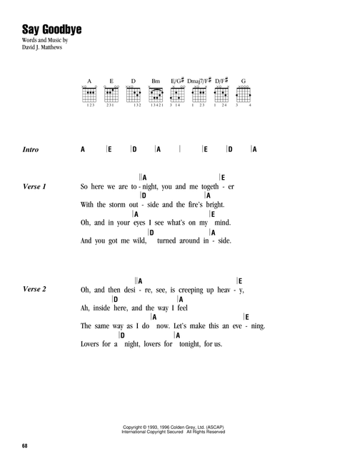Say Goodbye - Dave Matthews Band (Guitar Chords-Lyrics)