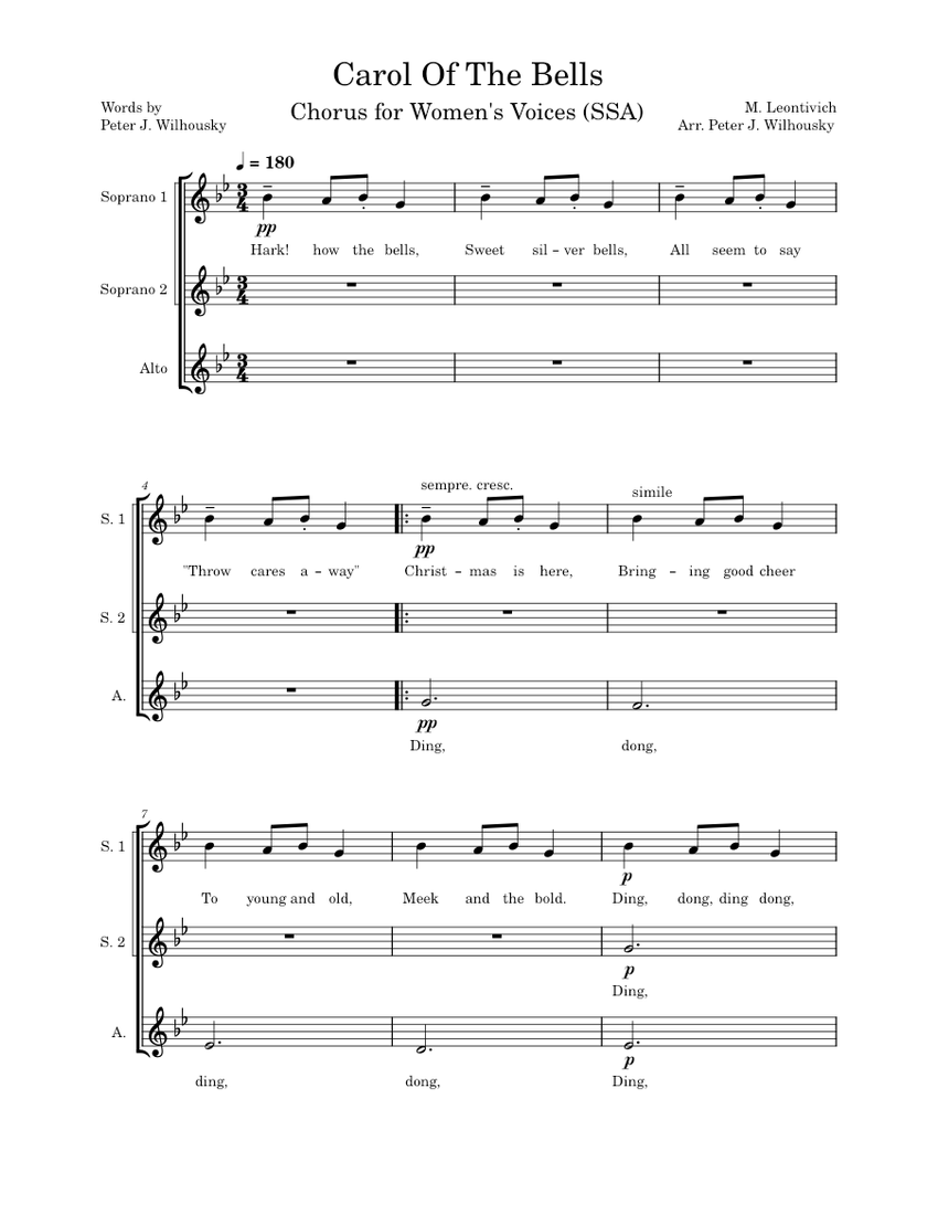 Carol Of The Bells – Peter Willhousky For SSA Sheet Music for Soprano ...