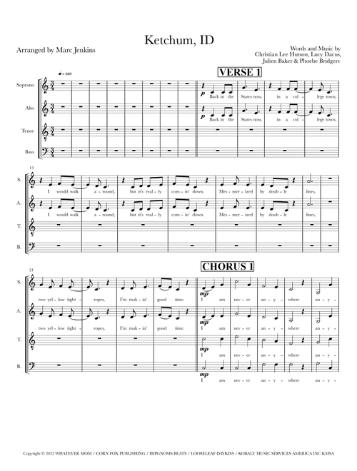 Ketchum Id (Arr. Marc Jenkins) - Boygenius (Choral, SATB)