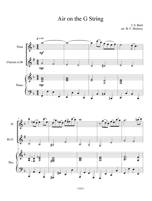 Air on the G String (Flute and Clarinet Duet with Piano Accompaniment) (Arr. B. C. Dockery) - J S Bach (Instrumental Duet and Piano)