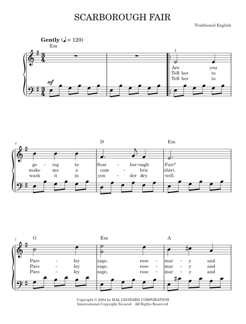 Scarborough Fair - Traditional English Ballad (Easy Piano)
