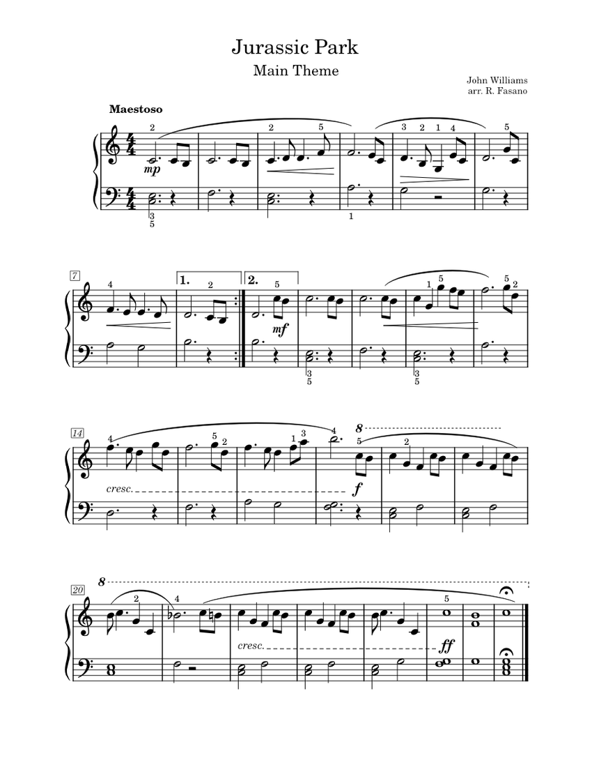 Jurassic Park - beginner Sheet Music for Piano (Solo) Easy | MuseScore.com