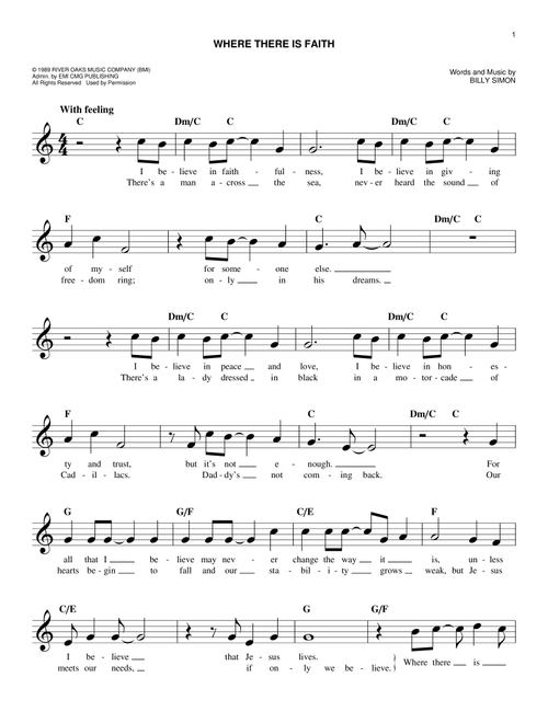 Where There Is Faith - 4 Him (Easy Lead Sheet - Fake Book)