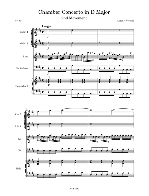Chamber Concerto in D major, RV 93, 2nd Movement (Largo) – Antonio Vivaldi