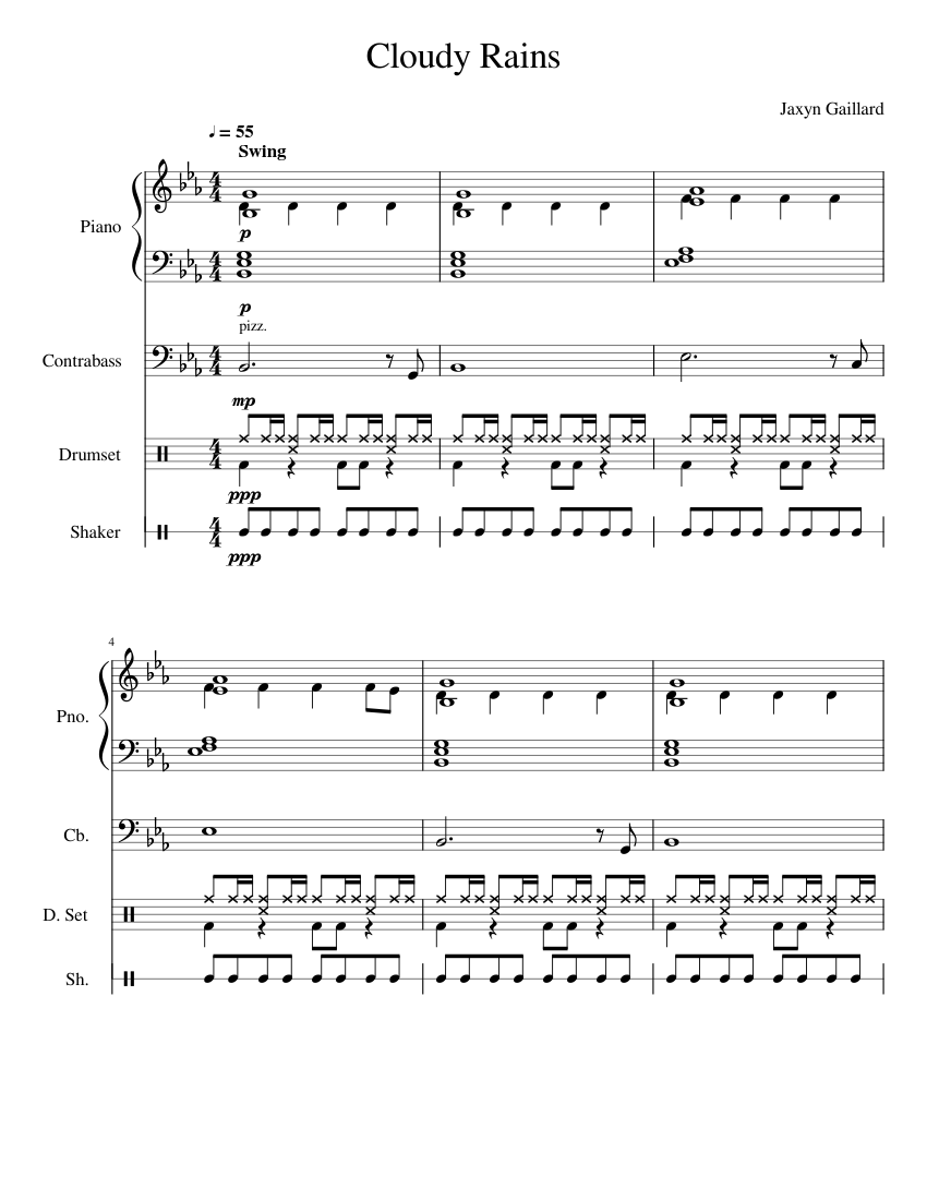 Cloudy Rains Sheet music for Piano, Contrabass, Drum group (Mixed Duet ...