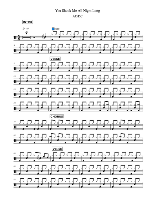 You Shook Me All Night Long (Arr. Magic Drum Sheets) - AC/DC (Drums)