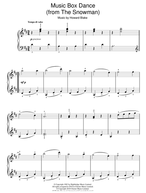 Music Box Dance - Howard Blake, The Snowman (Movie) (Easy Piano)