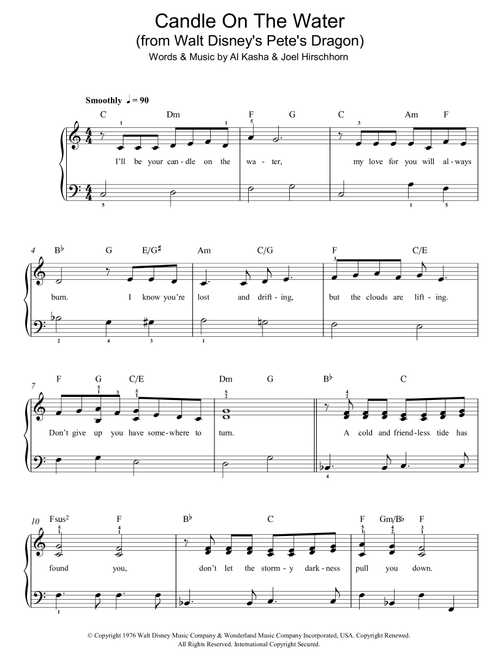 Candle On The Water (from Pete's Dragon) - Helen Reddy (Easy Piano)