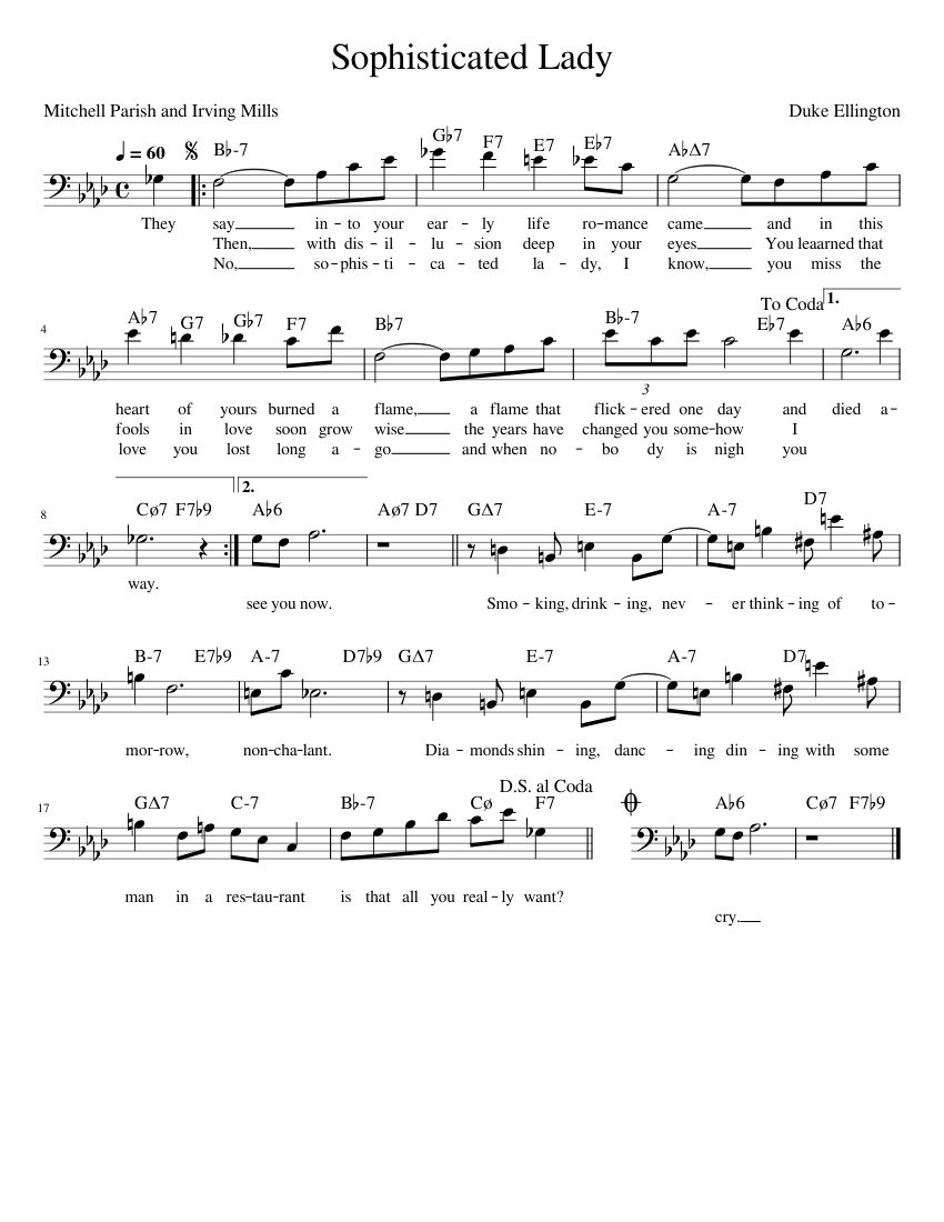 Sophisticated Lady Sheet Music with Chords for Trombone (Solo