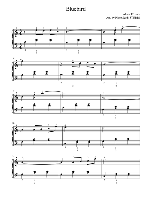 Bluebird – Alexis Ffrench EASY PIANO