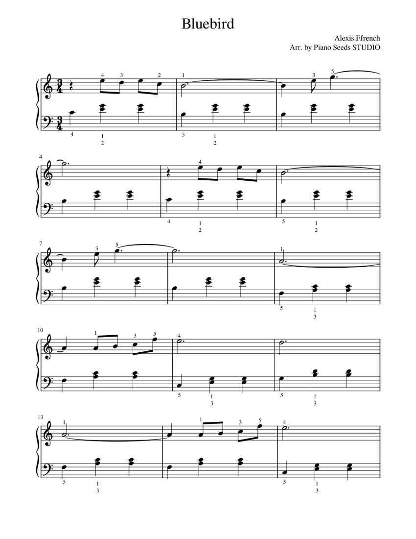 Bluebird Alexis Ffrench EASY PIANO Sheet Music for Piano (Solo