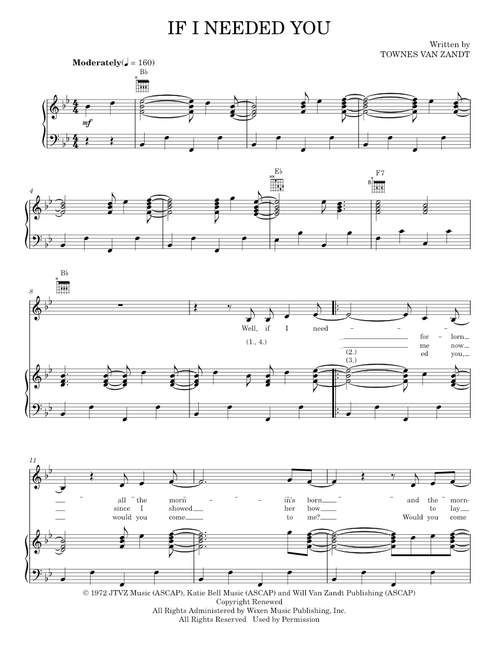 If I Needed You - Crazy Heart Movie, Townes Van Zandt (Piano-Vocal-Guitar)