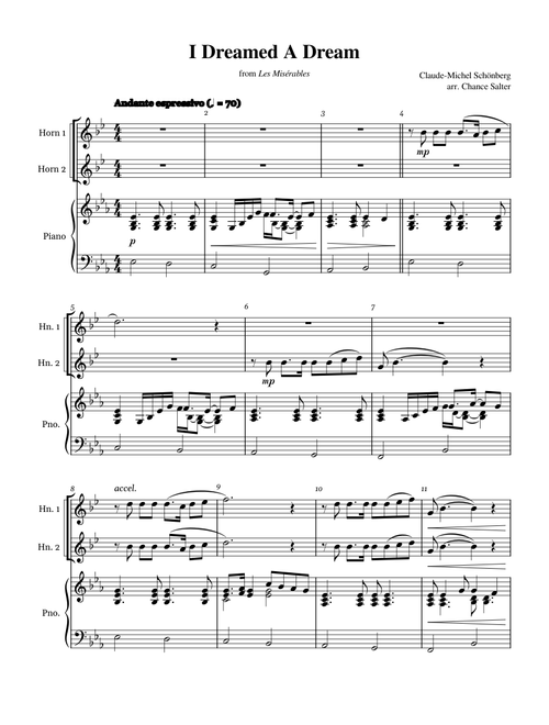I Dreamed A Dream for Two Horns and Piano
