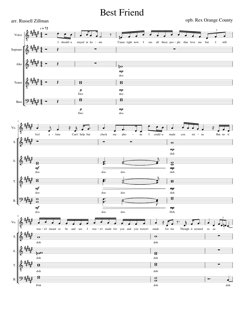 Best Friend (Rex Orange County) - [SATB A Capella] Sheet Music for