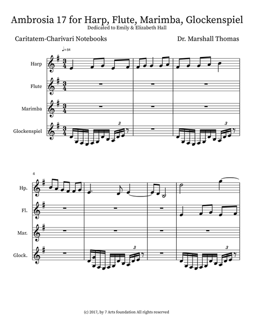 Ambrosia 17 for Harp, Flute, Marimba, Glockenspiel - Celebrity Chamber Players (Small Ensemble)