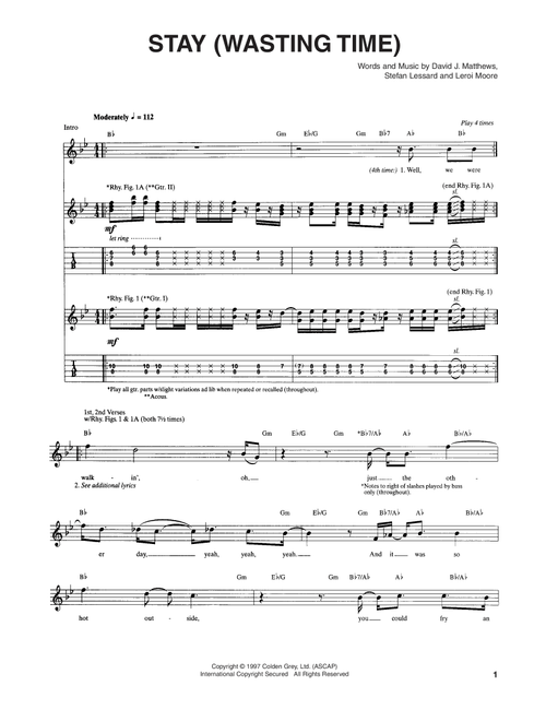 Stay (Wasting Time) - Dave Matthews Band (Guitar Tab)