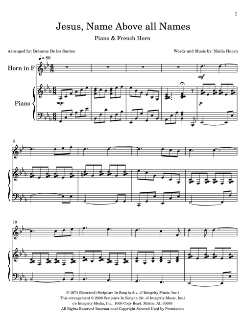 Jesus, Name Above All Names (Arr. Breanne De los Santos) - Naida Hearn (French Horn and Piano)