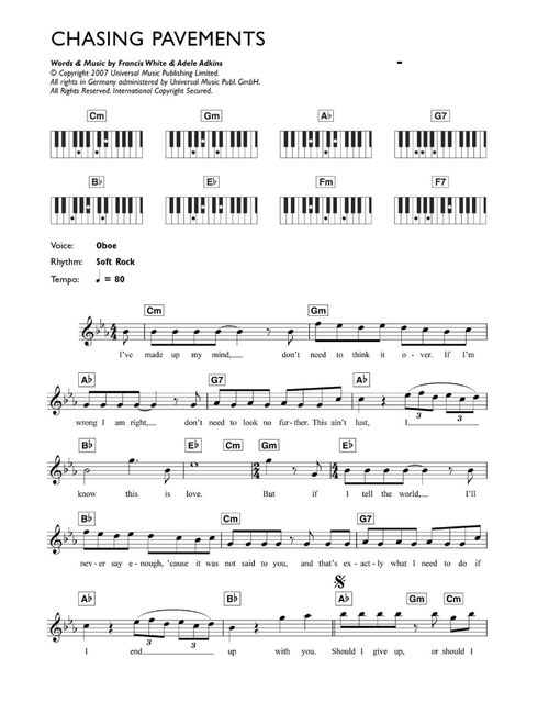 Chasing Pavements - Adele (Piano Chords-Lyrics)