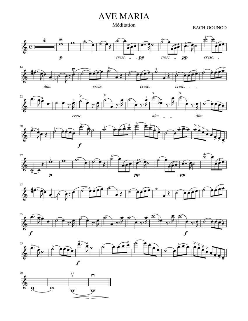 Ave Maria Bach Gounod Sheet Music for Violin (Solo) | MuseScore.com