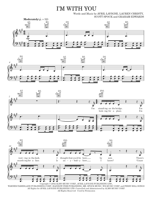 I'm With You - Avril Lavigne (Piano-Vocal-Guitar)