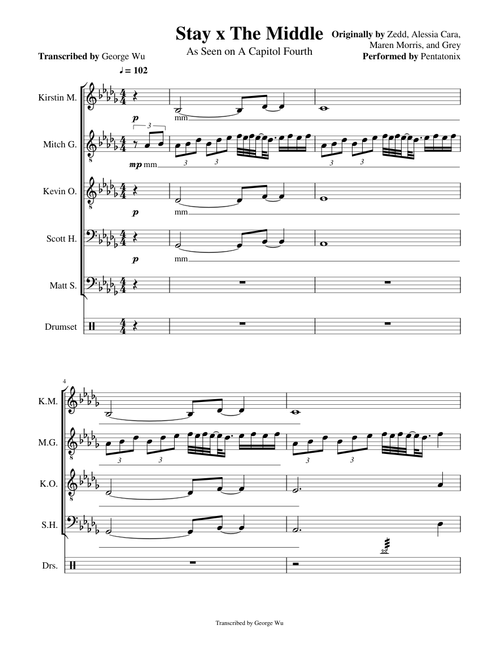 Stay x The Middle - Pentatonix (Full Sheet Music w/ Lyrics)