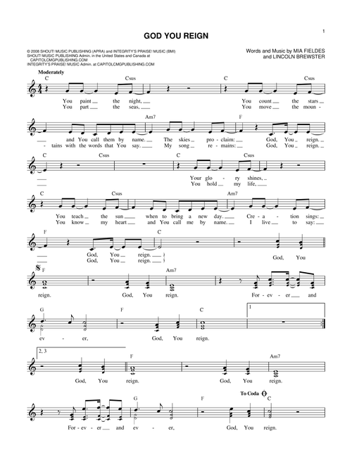 God You Reign - Lincoln Brewster (Lead Sheet - Fake Book)