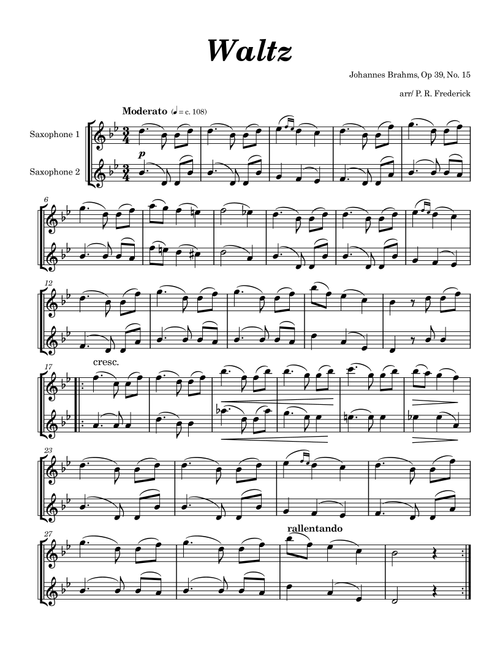 Waltz In Ab Major Op 39, No. 15 (Arr. P. R. Frederick) - Johannes Brahms (Saxophone Duet)