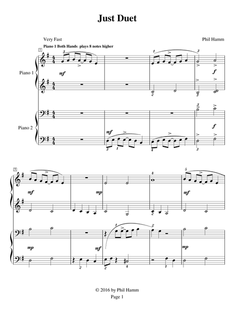 Just Duet-A Ragtime Piano Duet for Upper Elementary - Phil Hamm (Piano Duet)