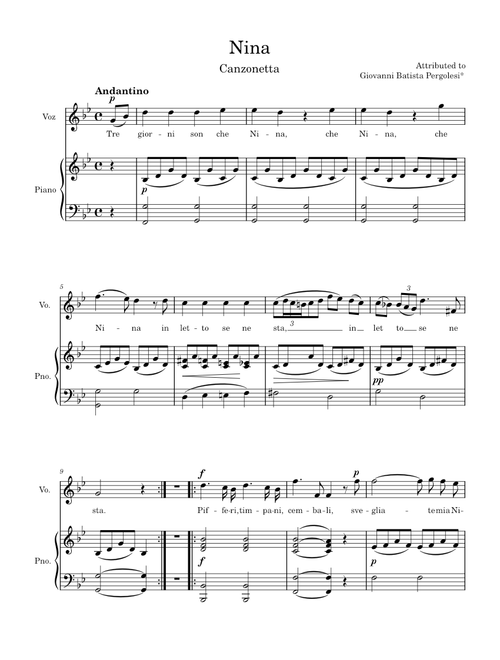 Tre giorni son che Nina (Nina) - Pergolesi (g minor)