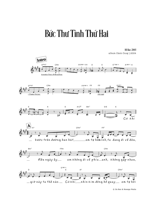 Bức Thư Tình Thứ Hai (piano & guitar reduction, vocal & chords) (Arr. Do Bao) (Piano-Vocal-Guitar)