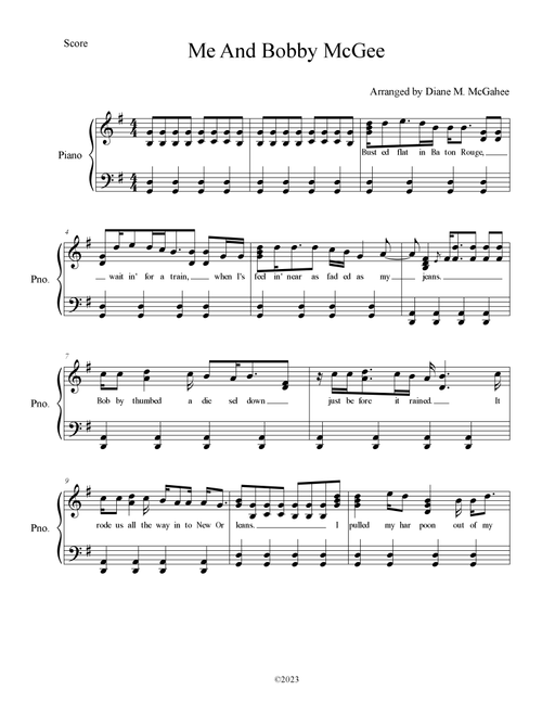 Me And Bobby Mcgee (Arr. Arranged by Diane M. McGahee) - Janis Joplin (Piano Vocal)