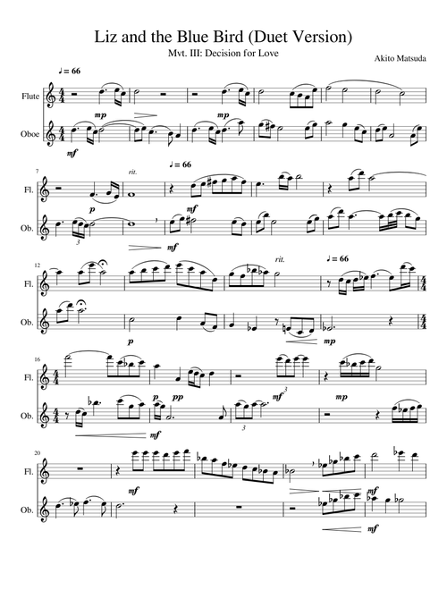 Liz and the Blue Bird (Mvt. 3; Flute and Oboe Duet Only)