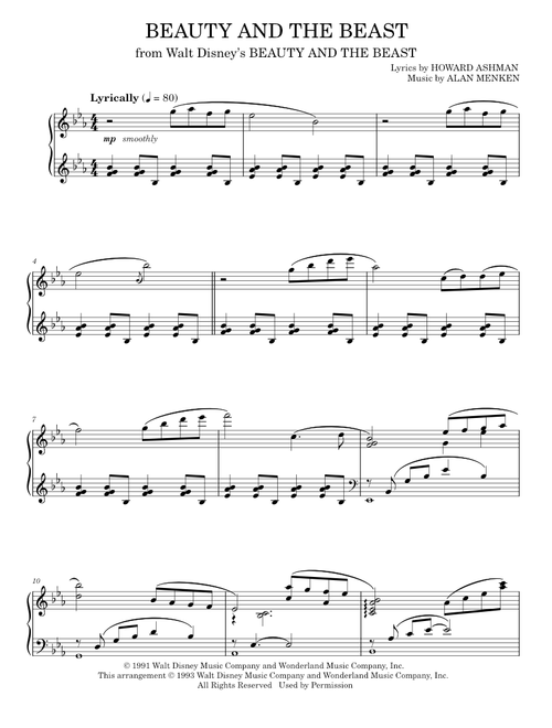 Beauty And The Beast - Alan Menken, Beauty And The Beast, Celine Dion & Peabo Bryson (Piano Solo)