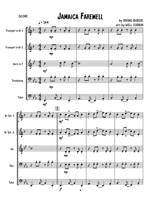 Jamaica Farewell (Arr. Will Corbin) - Harry Belafonte (Brass Ensemble)