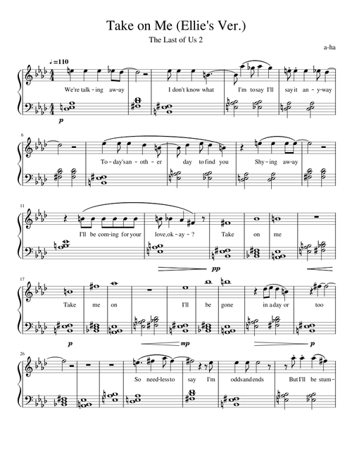 Take on Me (Ellie's Ver.) - The Last of Us 2 [Piano Arrangement]