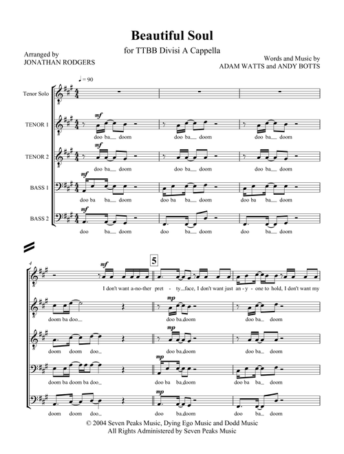 Beautiful Soul (Arr. Jonathan Rodgers) - Jesse McCartney (Choral, TTBB)