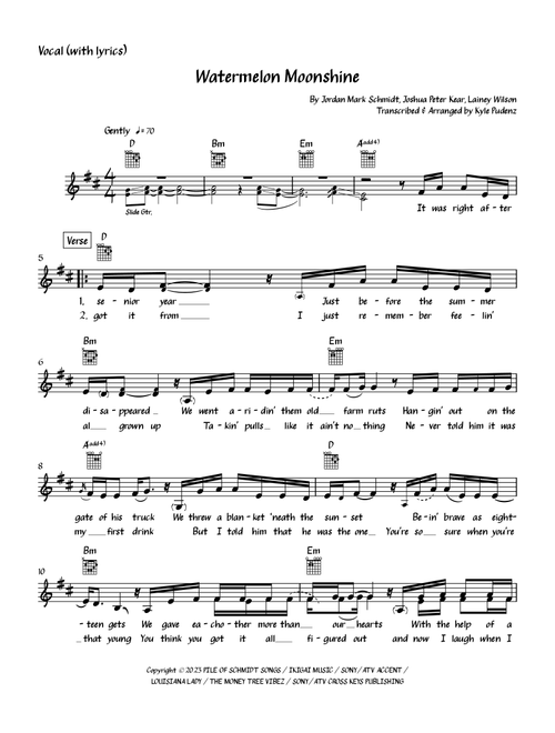 Watermelon Moonshine (Arr. Kyle Pudenz) - Lainey Wilson (Guitar Chords-Lyrics)