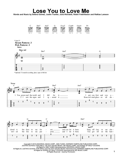 Lose You To Love Me - Selena Gomez (Easy Guitar with TAB)