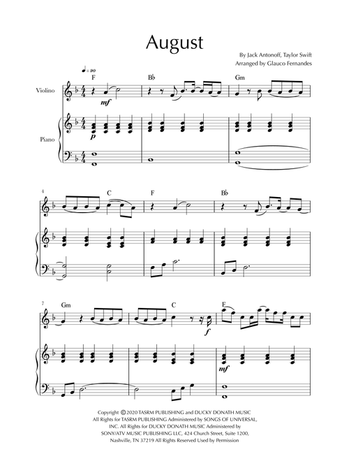 August (Arr. Glauco Fernandes) - Taylor Swift (Violin and Piano)