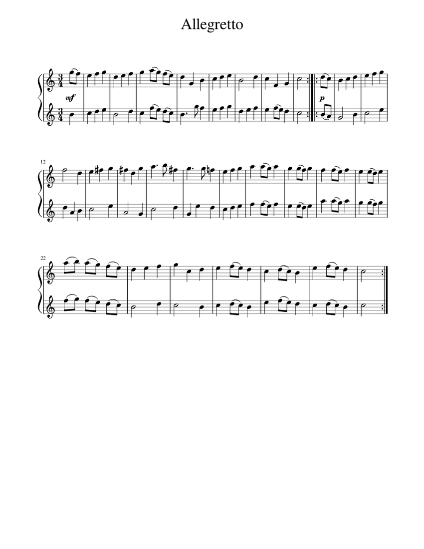 Allegretto Sheet music for Piano (Solo) Easy | Musescore.com