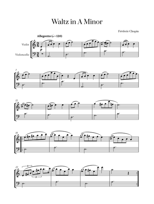 Chopin - Waltz in A Minor for Violin and Cello (Arr. Cadenza Editions) (Instrumental Duet)